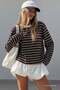Bitter Coffee Striped Crew Neck Long Sleeve Women's T-Shirt Mg2923