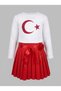 Long Sleeve Crescent and Star T-Shirt and Red Skirt - 2