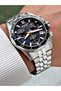 Special Design Silver-Navy Blue Color Sapphire Crystal Glass 10 Atm Chronograph All Steel Men's Wristwatch 1234Qnt