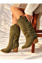 Rodeo Khaki Calf Suede 6 cm Heel with Tassel Detail Women's Boots - 2