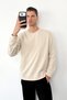 Men's Crew Neck Z Embroidered Sweatshirt Beige - 27K 5012 - 4
