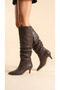 Women's Drawstring Detailed Pointed Toe Thin Heeled Long Boots - 4