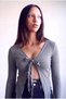 Women's Gray Melange Cotton Camisole V-Neck Long Spanish Sleeves Tie-Front Crop Cardigan Shauna - 4