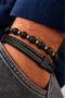 Black Genuine Leather Bracelet and Hematite Natural Stone Bracelet Men's Bracelet Komibini - 2