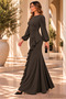 Women's Long Sleeve Ruffle Fishtail Crepe Evening Dress for Wedding Henna Engagement - 2
