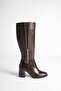 Women's Brown Zippered Wide Buckle Round Toe Boots - 3