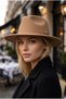 Women's Beige Wide Brim Hard Felt Fedora Hat with Metal Buckle Belted Panama Cowboy Winter Hat - 3