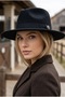 Women's Black Wide Brim Hard Felt Fedora Hat with Metal Buckle Belted Panama Cowboy Winter Hat - 5