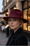 Women's Burgundy Wide Brim Hard Felt Fedora Hat with Metal Buckle Belted Panama Cowboy Winter Hat - 5