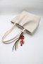 Women's Cream Large Size Zippered Hand, Arm and Shoulder Bag with Laces and Buckle Charms - 6
