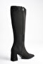 Women's Black Zippered Suede Boots - 5