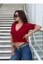 Red Kısakol Soft V-Neck Buttoned Short Cardigan 7104 - 6