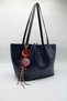 Women's Navy Blue Large Size Zippered Hand, Arm and Shoulder Bag with Laces and Buckle Charms - 2