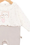 Baby Girl Cute Polka Dot Heart Embroidered Bear Patterned Snap Fastener Milk Coffee Jumpsuit - 3