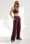 Women's Plum Pocketed Elastic Cuffed Straight-Leg Sweatpants Eşf-00000088