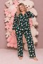 Bear Pattern Green Suede Knitted Long Sleeve Plus Size Buttoned Pajama Set - 2