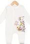 Baby Girl Cute Floral Bear Patterned Ecru Zippered Jumpsuit - 5