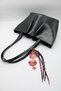 Women's Black Large Size Zippered Hand, Arm and Shoulder Bag with Laces and Buckle Charms - 6