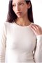 Women's Beige Jacquard Crew Neck Long Sleeve Slim Ribbed Blouse Chantal - 2
