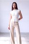 Women's White Cotton Lightweight Stand Collar Sleeveless Blouse with Ruffle Detail at the Waist Janet - 5