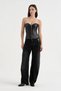 Women's Leather Strapless Design Corset with Front Zipper Detail - 7