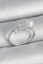Brass Silver Color Zircon Stone Flower Model Pearl Detail Adjustable Women's Ring - 2