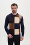 Checkered Slim Fit Crew Neck Cashmere Men's Knitwear Sweater Navy Blue - 11624.26K