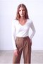 Women's White Cotton V-Neck Long Sleeve Twist Detailed Backless Crop Blouse Lexi - 3