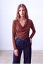 Brick Color Women's Brick Color Viscose Draped Degaje Collar Long Sleeve Blouse Nadine - 4