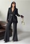 Women's Sleeves Lace Detailed Jacket Trousers Suit Black - 5