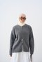Women's Crew Neck Zippered Knitwear Cardigan Gray - 2