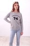 Women's Gray Melange Viscose Blended Crew Neck Long Sleeve Printed Sweatshirt Natalie