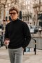 Men's High-Neck Basic Sports Black Sweatshirt - 2