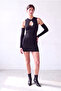 Women's Black Stretchy Textured Crew Neck Open Shoulder Sleeves Cut Out Detailed Mini Dress Meabh
