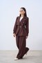 Women's Shoulder Padded Snap Detail Belted Waist Suit Brown - 4