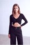 Women's Black Viscose Blend V-Neck Long Sleeve Buttoned Crop Blouse Frances - 4
