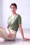 Women's Green Cotton V-Neck Short Sleeve Blouse Piper - 4