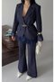 Women's Sleeves Lace Detailed Jacket Trousers Suit Navy Blue - 5