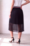 Women's Black Pleated Tulle Colorful Elastic Waist Lined Midi Skirt Holly - 4
