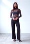 Women's Black/White Heart Patterned Stretchy Textured Half Turtleneck Long Sleeve Flock Printed White K Libby - 4