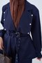 Women's Shoulder Padded Suit with Snap Detail and Belted Waist, Navy Blue - 5