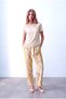 Women's Beige Melange Linen Blended Soft Textured Wide Crew Neck Short Sleeve Embroidery Detailed t Ines - 3