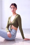 Women's Khaki Cotton V-Neck Long Sleeve Crop Blouse Brid - 3