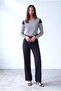Women's Black and White Patterned Cotton Wide Crew Neck Long Sleeve Top and Blouse Megan - 2
