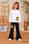 Winter, Spring, and Autumn Girls' Black Spanish Flared Bottoms and White Sweat Top