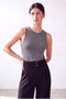 Women's Gray Melange Single Jersey Crew Neck Sleeveless Long Top Paige - 2