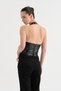 Women's Leather Neck Strap Corset with Metal Troc Detail - 3