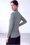 Women's Black Green Striped Viscose Blend Turtleneck Long Sleeve Off Shoulder Side Slit Hannah - 3