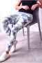 Women's Blue / White Cotton High Waist Tie-Dye Patterned Leggings Maya - 4