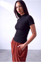 Women's Black Viscose Camisole Half Turtleneck Short Sleeve Blouse Evie
